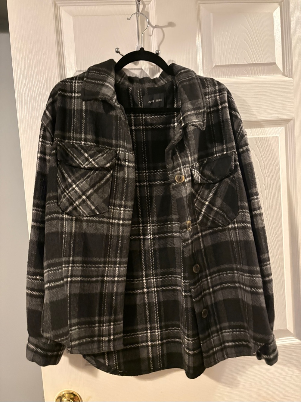 Love Tree Black and Gray Plaid Lightweight Shacket